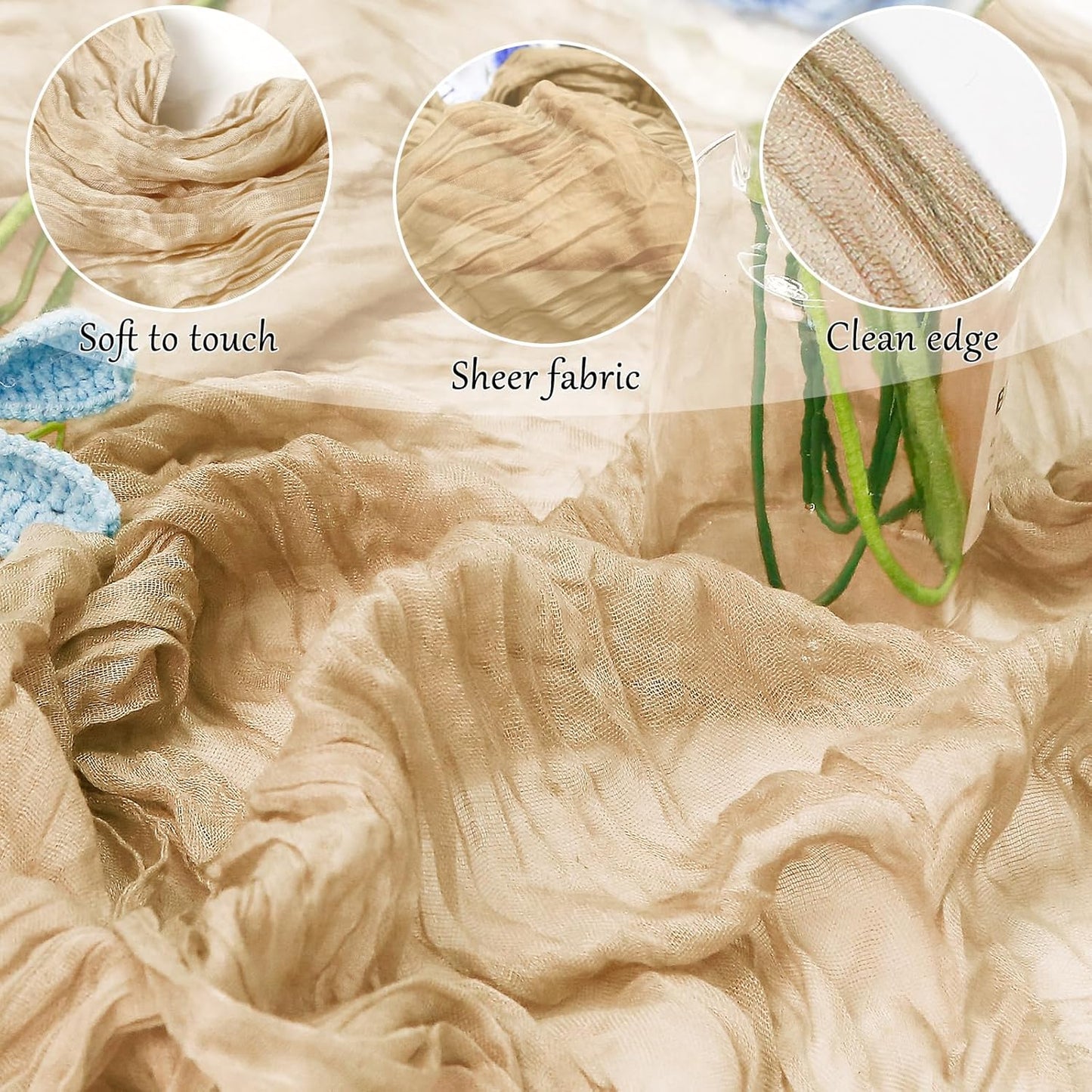 Cheesecloth Table Runner 10FT (35x120 Inch) - 10 Pack Nude Boho Gauze Fabric Cheese Cloth Table Runner Rustic Sheer Table Runners Cheesecloth for Wedding, Bridal Shower, Birthday Party Decor