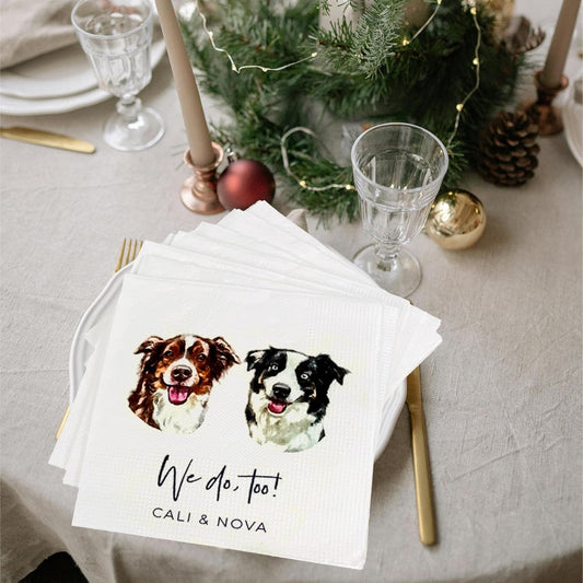 Luxury Personalized Dog Wedding Napkins, Personalized Photo Napkins for Dog, Custom Wedding Cocktail, Bridal Shower, Engagement Party Style 9