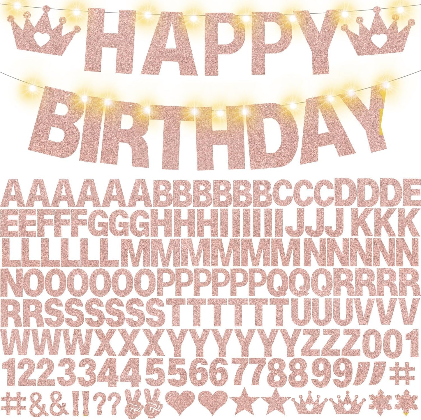 167Pcs DIY Glitter Customizable Banner Kit Custom Banner Happy Birthday Letters Happy New Year Personalized Banners Decor for Christmas Baby Shower Birthday Party Decoratation (Glitter Rose Gold)