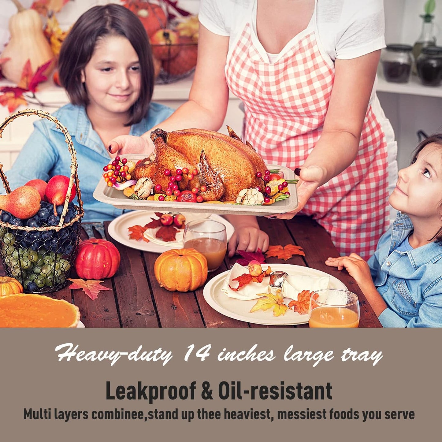 Gezond 50 Pack 14 Inch Disposable Food Trays Eco-friendly Heavy-Duty Large Paper Plates Compostable Sugarcane Platters for Crawfish Lobster Seafood Party Natural