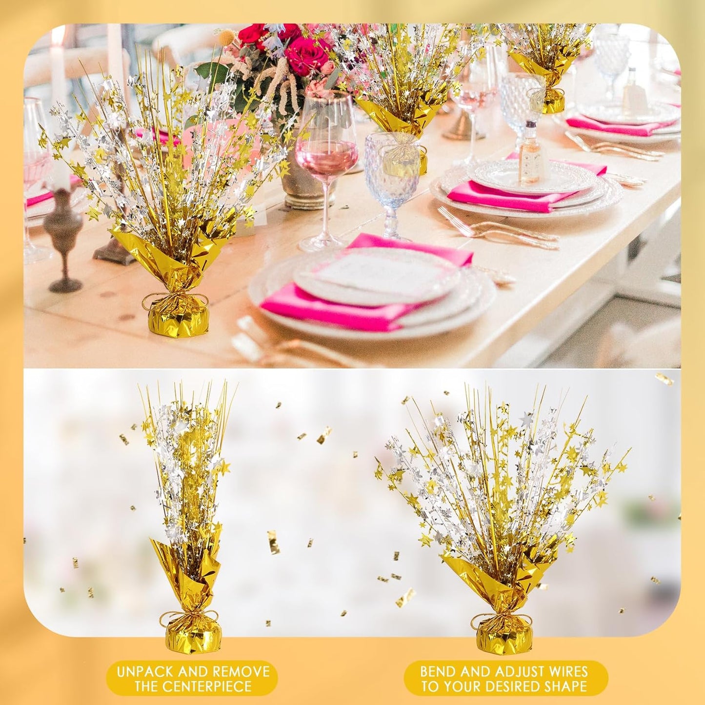 6 Pack Star Table Centerpieces for Party, Birthday Table Decorations for Kids Adults, Party Centerpieces for Tables for Wedding Baby Shower Graduation Holiday Event (Gold Silver)