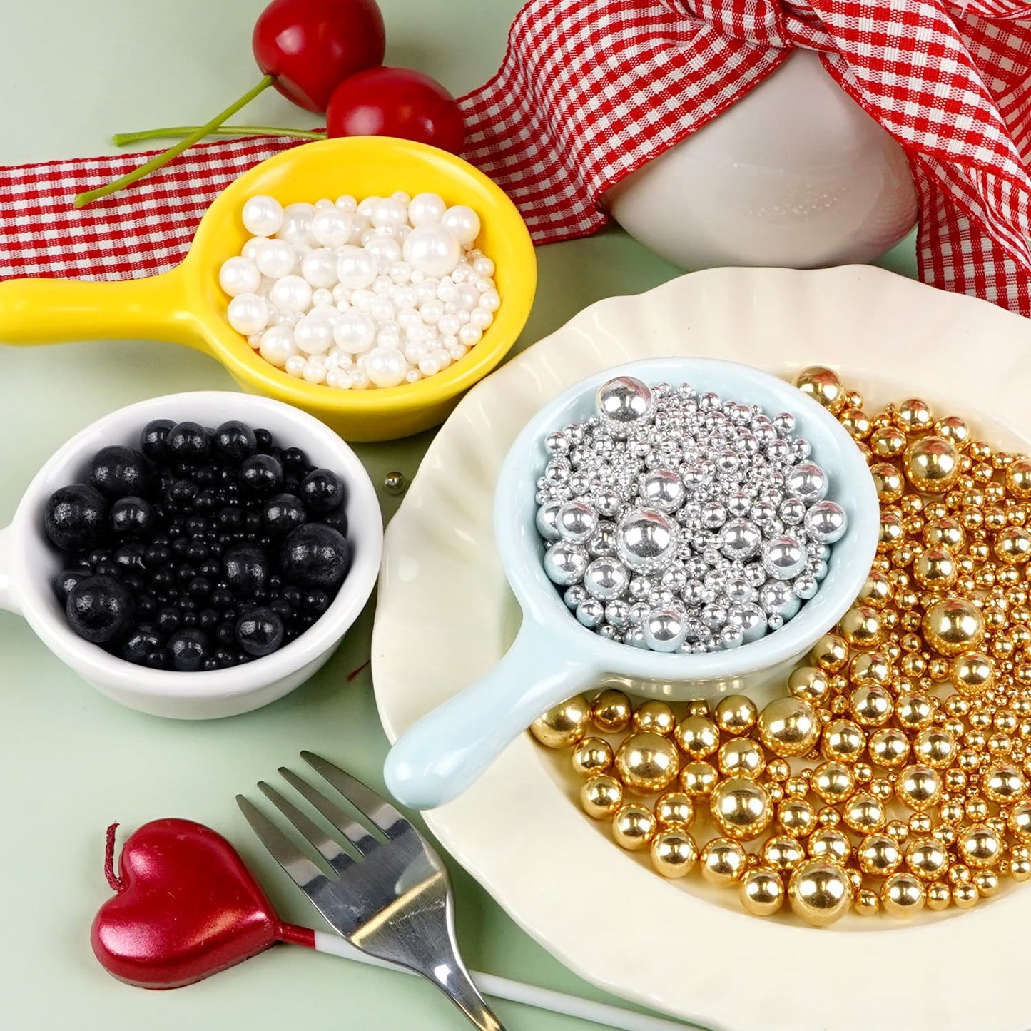 Dazzjoy Mix Pearl Sprinkles, Food Grade, Edible Pearls for Cake Decorating, 150g/5.29oz, Cake Decoration & Cupcake Topper, Wedding Party Valentines Supplies