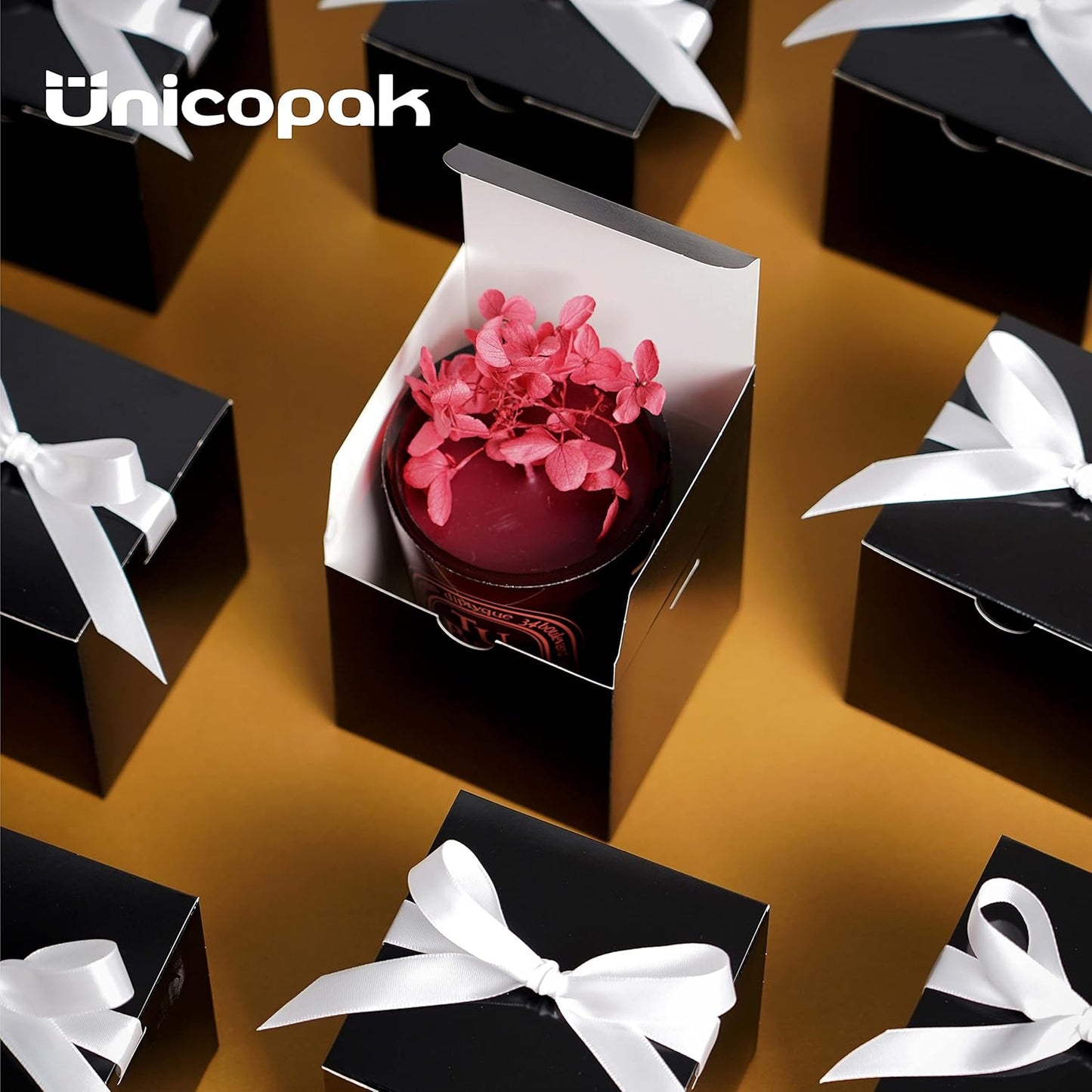 UnicoPak 50 Pack 4x4x4 Black Gift Boxes, Elegant Small Gift Boxes with Lids for Birthday Party Wedding Holiday Christmas, Gift Box for Ornaments Treats Candle Mug Crafting
