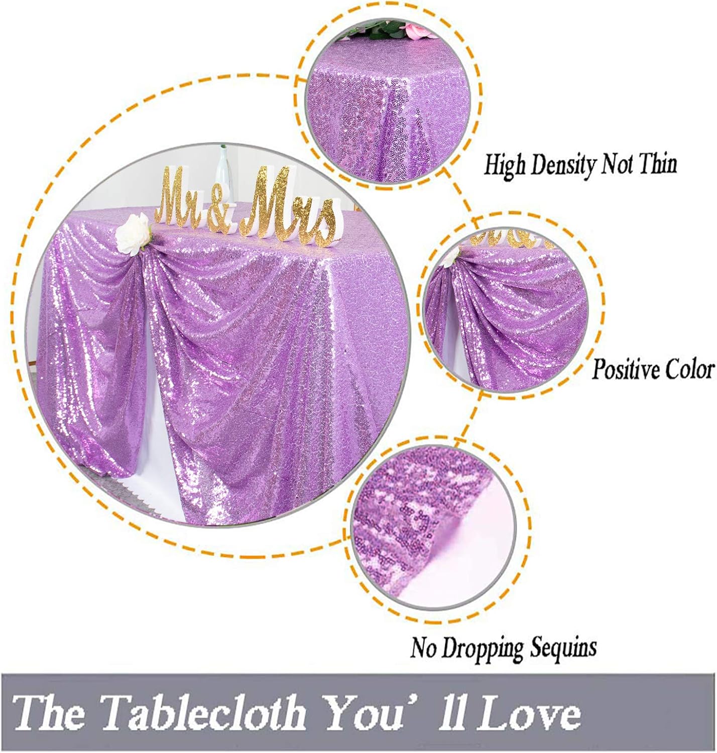 ShinyBeauty Lavender Table Cloths for Party 2 Packs, 72X72 Inch Sequin Tablecloths Square Shimmer Tablecloth Overlay Lilac Tablecloths Rectangular for Wedding, Birthday Tables