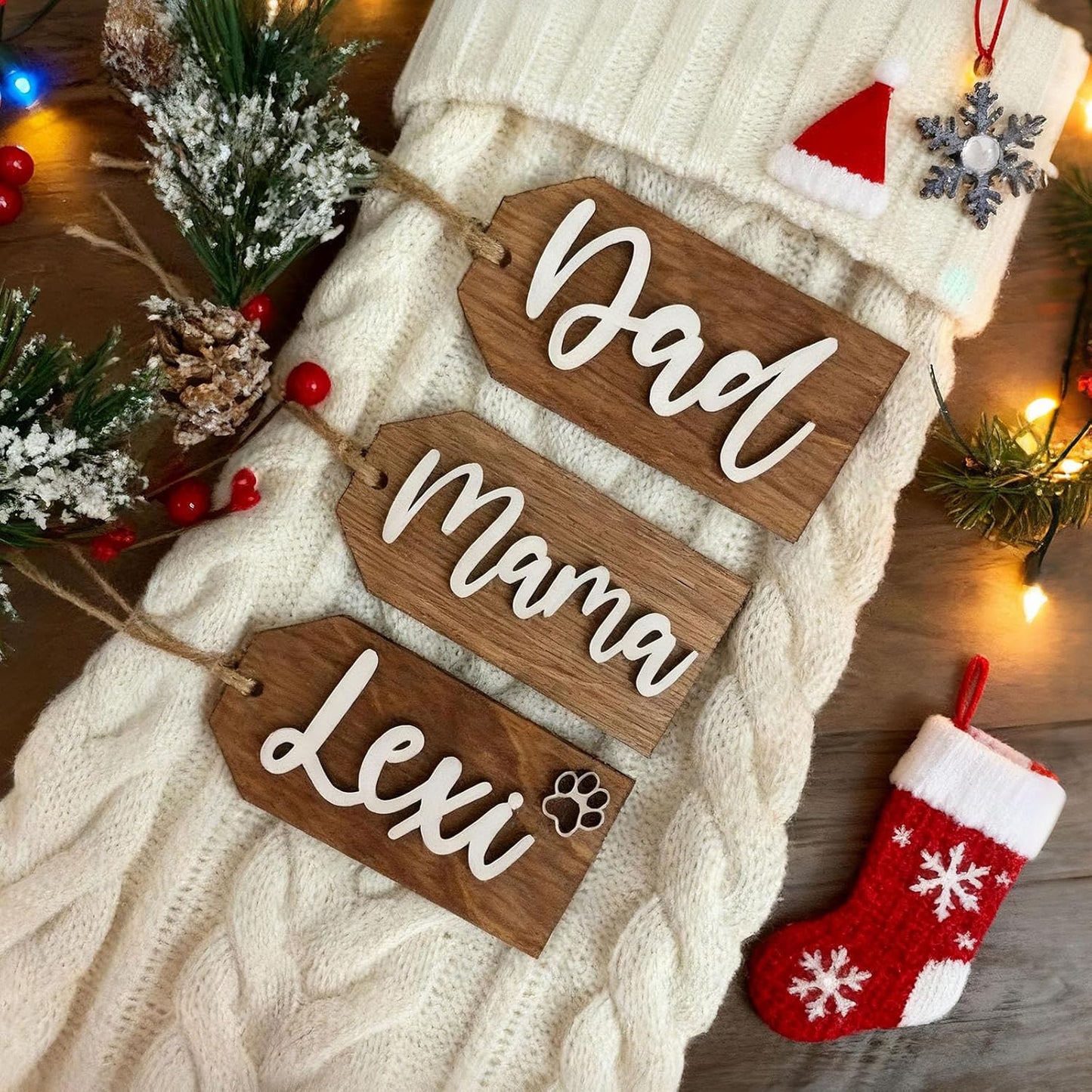 1Pcs Personalized Christmas Stocking Name Tags Custom Wooden Stocking Name Tag Customized Letters Tags Custom Xmas Stockings Hanging Tag Gifts for Christmas Stockings