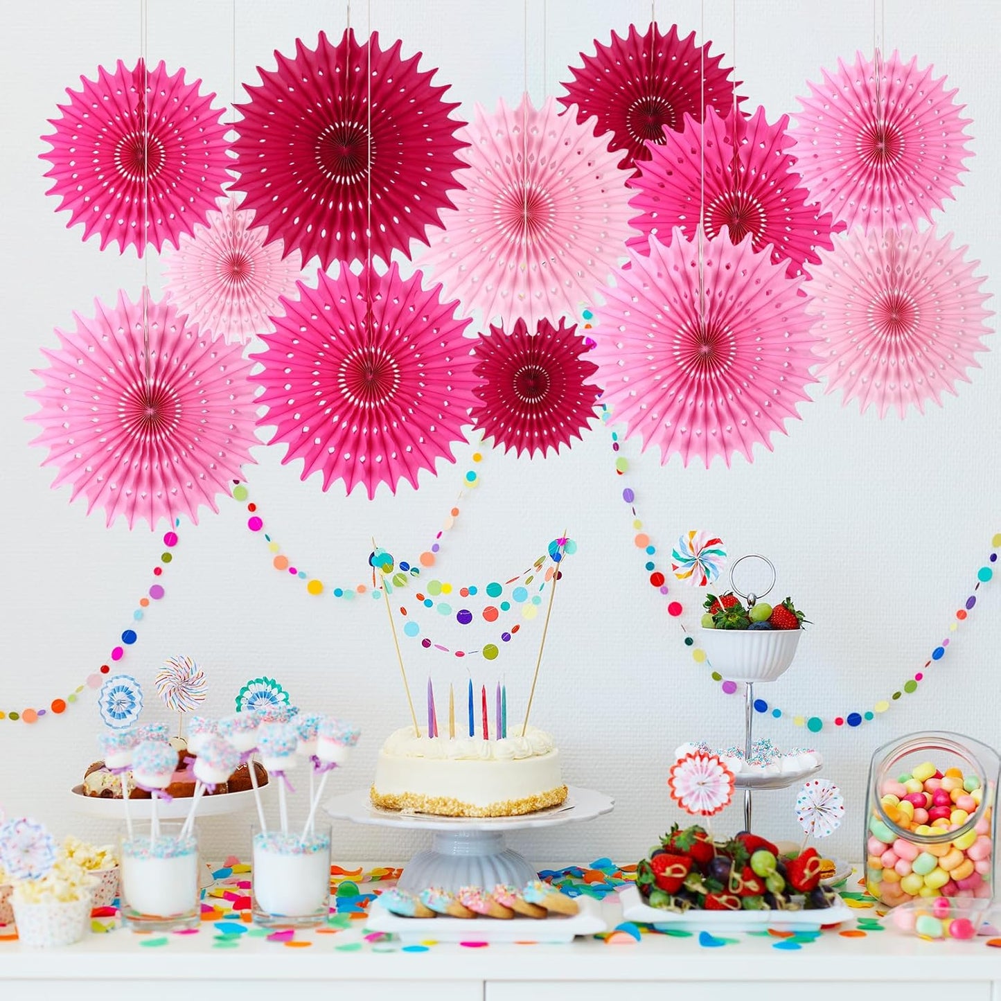 12PCS Paper Fans Hot Pink Party Decorations Tissue Paper Flowers Decorations for Girl Groovy Birthday Baby Shower Wedding Bachelorette Room Wall Hanging Décor