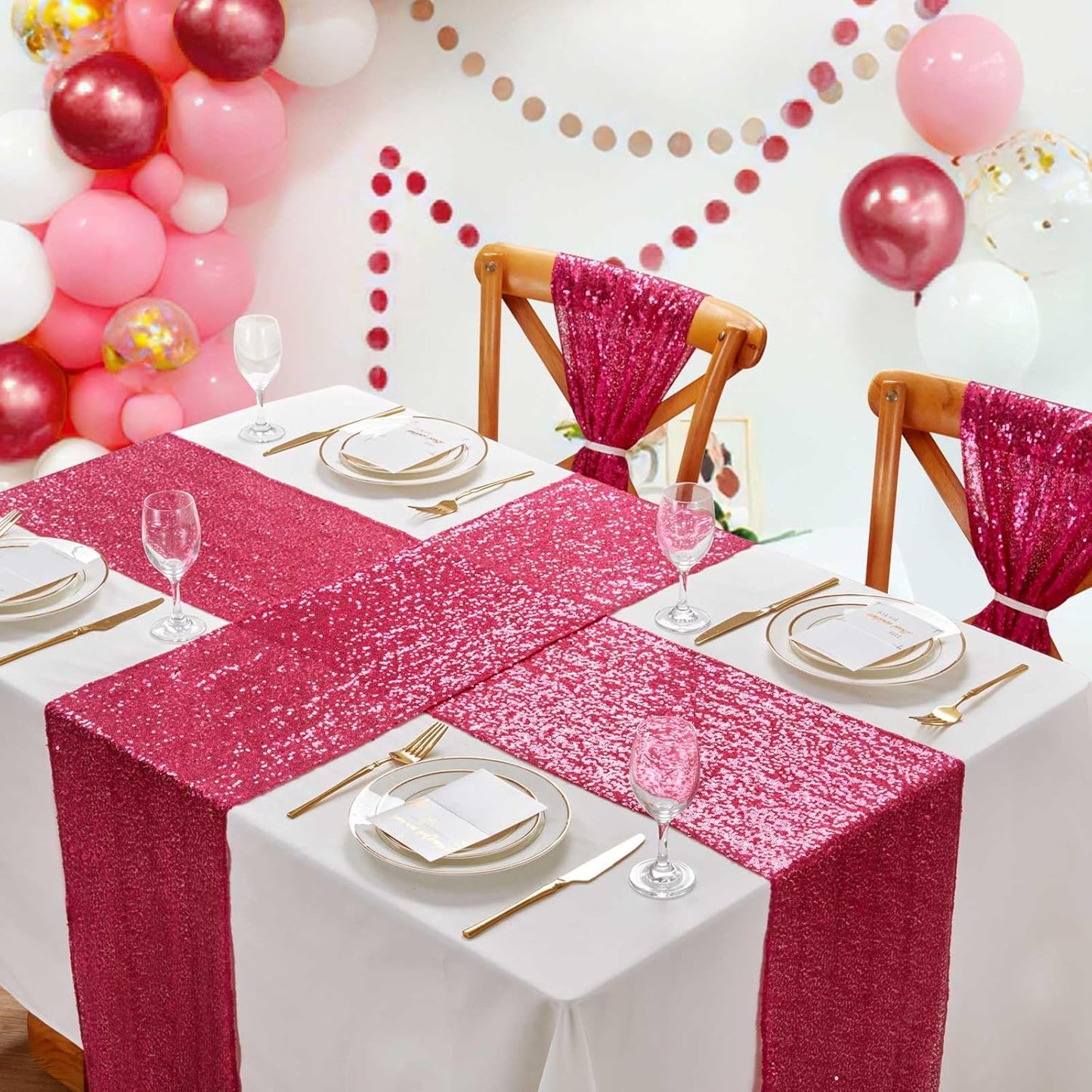 Fuchsia Table Runners 10 Pieces 12x72 Inches Sequin Glitter Table Runner for Birthday Party Baby Shower Holiday Event Table Decorations