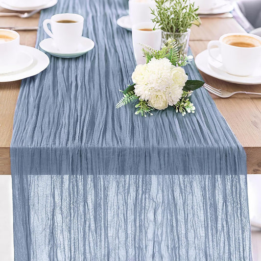 1-Pack Dusty Blue Cheesecloth Table Runners – 10FT (35x120 Inch) Boho Rustic Gauze Fabric Cheese Cloth Table Runner for Weddings, Baby Showers, Bridal Shower, Farmhouse & Birthday Party Decor