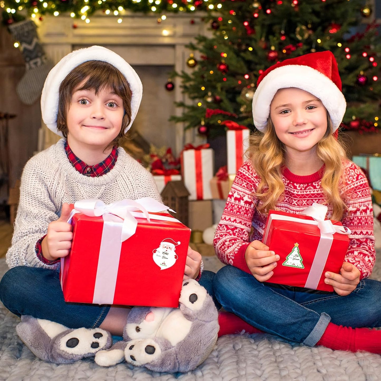 Christmas Gift Tags Stickers, 96Pcs Christmas Gift Labels Stickers, Self-Adhesive Christmas Name Tags for Xmas Gifts Wrap Presents Boxes Decoration, 2 x 3 Inch, Snowman Santa Reindeer Gift Stickers