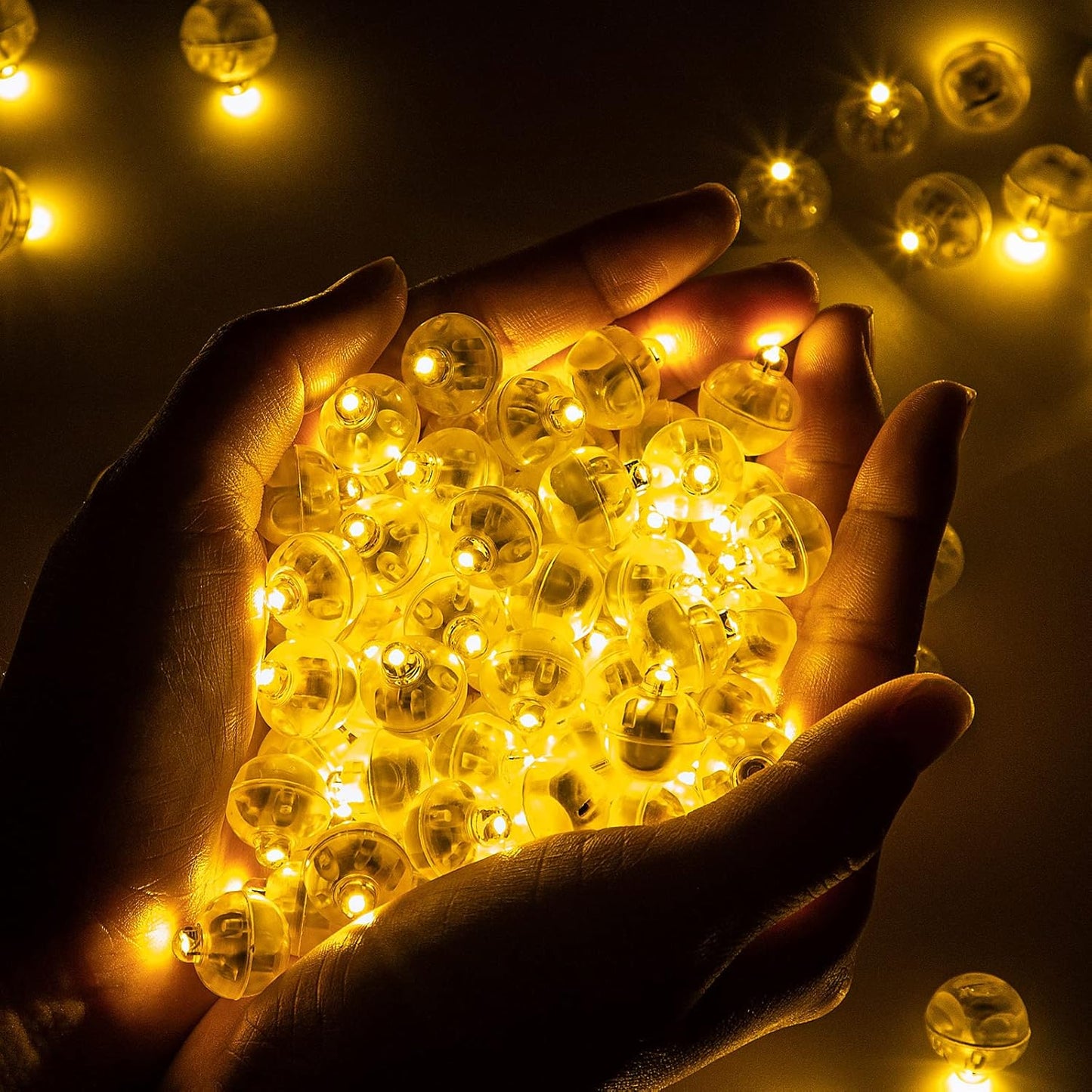50pcs LED Yellow Balloon Light Mini Tiny LED Light, Small Round Led Ball Lamp for Paper Lantern Indoor Outdoor Fun Birthday Event Halloween Christmas Party Wedding Decoration Supplies