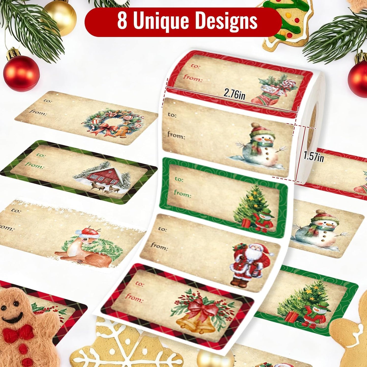 500 PCS Christmas Gift Tags Christmas Santa Claus Stickers Self Adhesive Vintage Christmas Tag Christmas Festival Holiday Decor