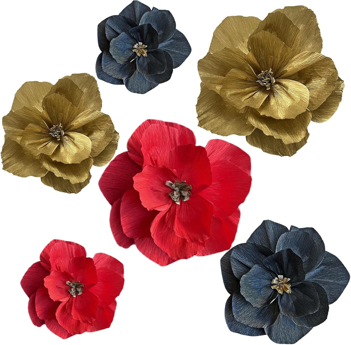 BRT Bearingshui Crepe Paper Flowers Decoration for Wall Total 9 Pcs, Artificial Flowers Backdrop for Wedding Decor Baby Bridal Shower Birthday Party, Red Gold Black 3D Wall Flowers Decor