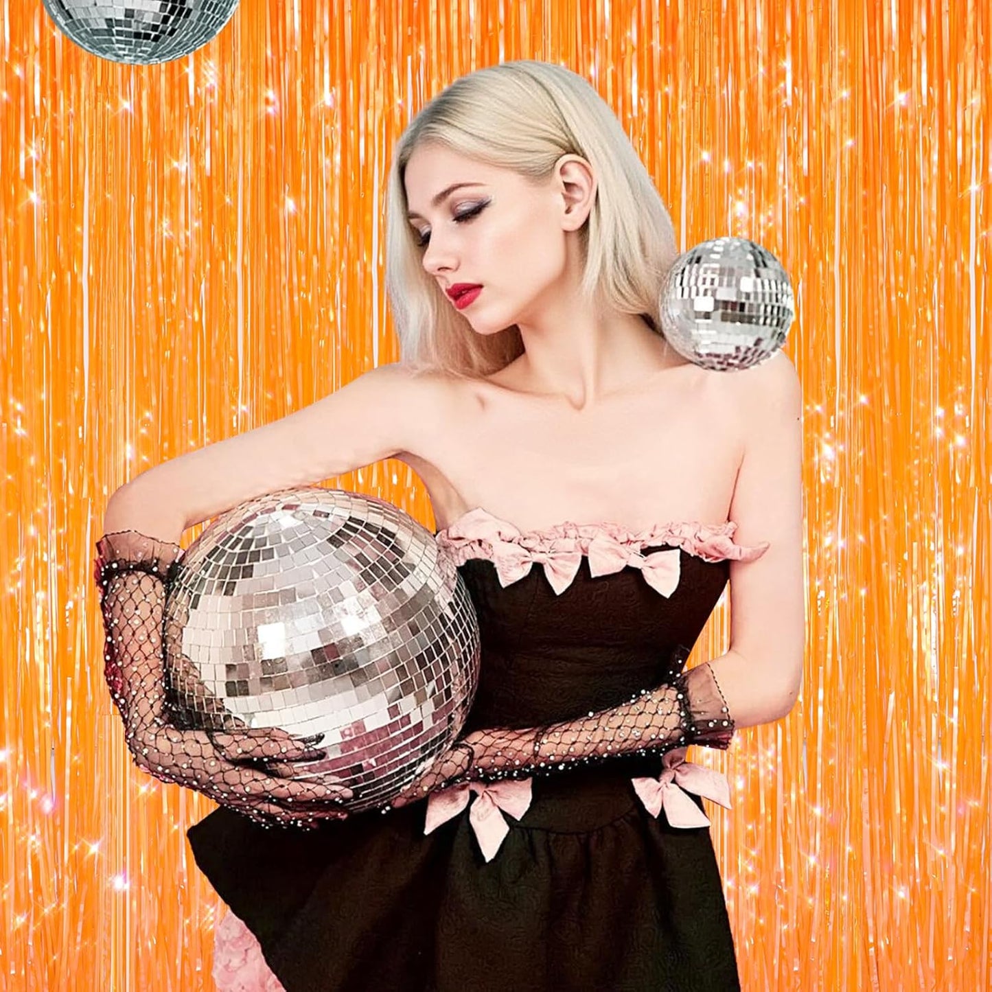 GCB 2Pack Orange Fringe Curtain Party Streamers, Foil Fringe Backdrop Curtains for Birthday Decorations Wedding Graduation Bridal Baby Shower Tinsel Streamers Orange Party Decorations Door Streamer