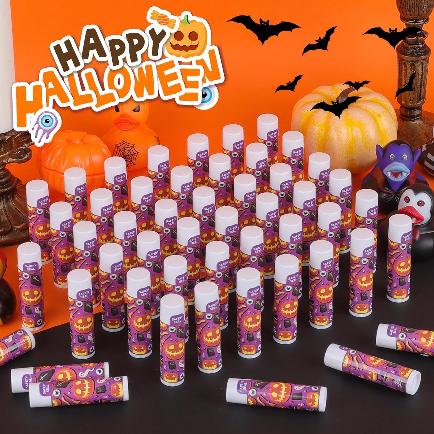 DMSKY 60 Pcs Halloween Lip Balm Bulk, Halloween Party Favors Halloween Treat Bags Gifts Goodie Bag Fillers Classroom Prizes Halloween Party Favors Supplies