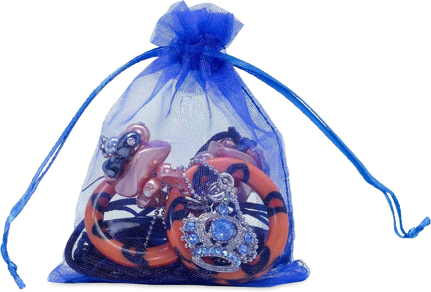 TheDisplayGuys 100-Pack 3x4 Royal Blue Sheer Organza Gift Bags with Drawstring, Jewelry Candy Treat Wedding Party Favors Mesh Pouch