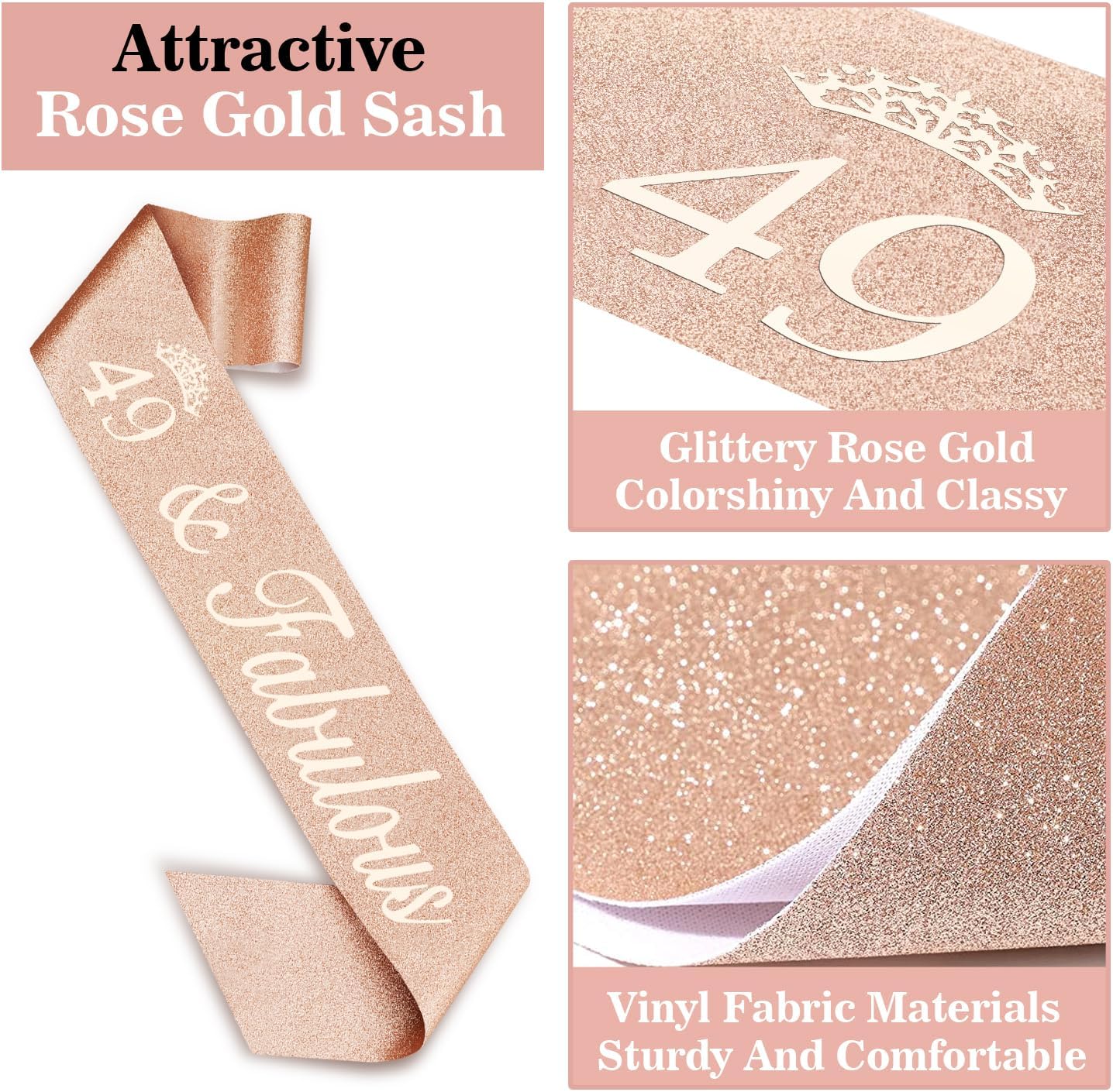 49 Birthday Decorations for Women Including Birthday Sash and Tiara, Cake Topper and Candles, 49 Year Old Gifts for Women, Rose Gold Party Favor Supplies