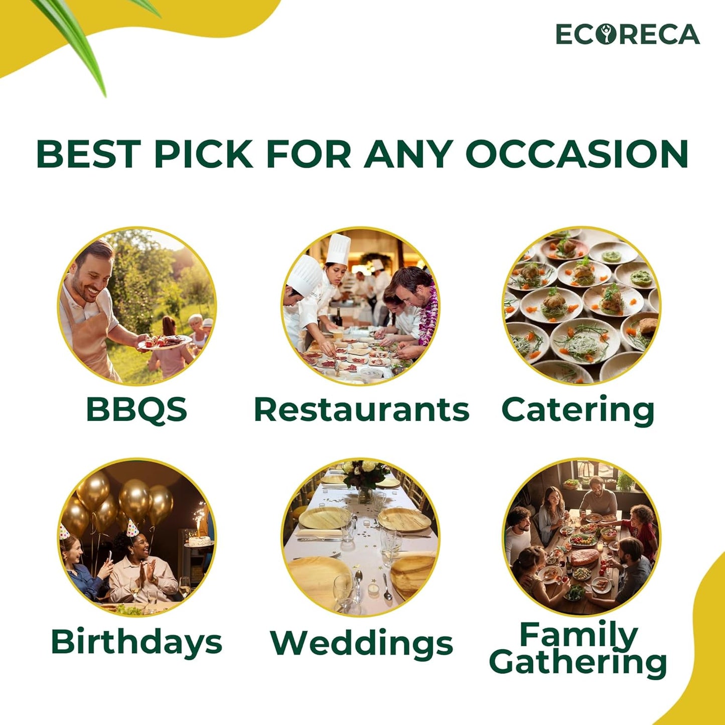 150-Piece Biodegradable Palm Leaf Dinnerware Set | 10", 7", 5” Inch Round Plates |Eco-Friendly Disposable Plates & Cutlery for 25 Guests Forks, Knives & Spoons for Wedding, Parties, BBQ