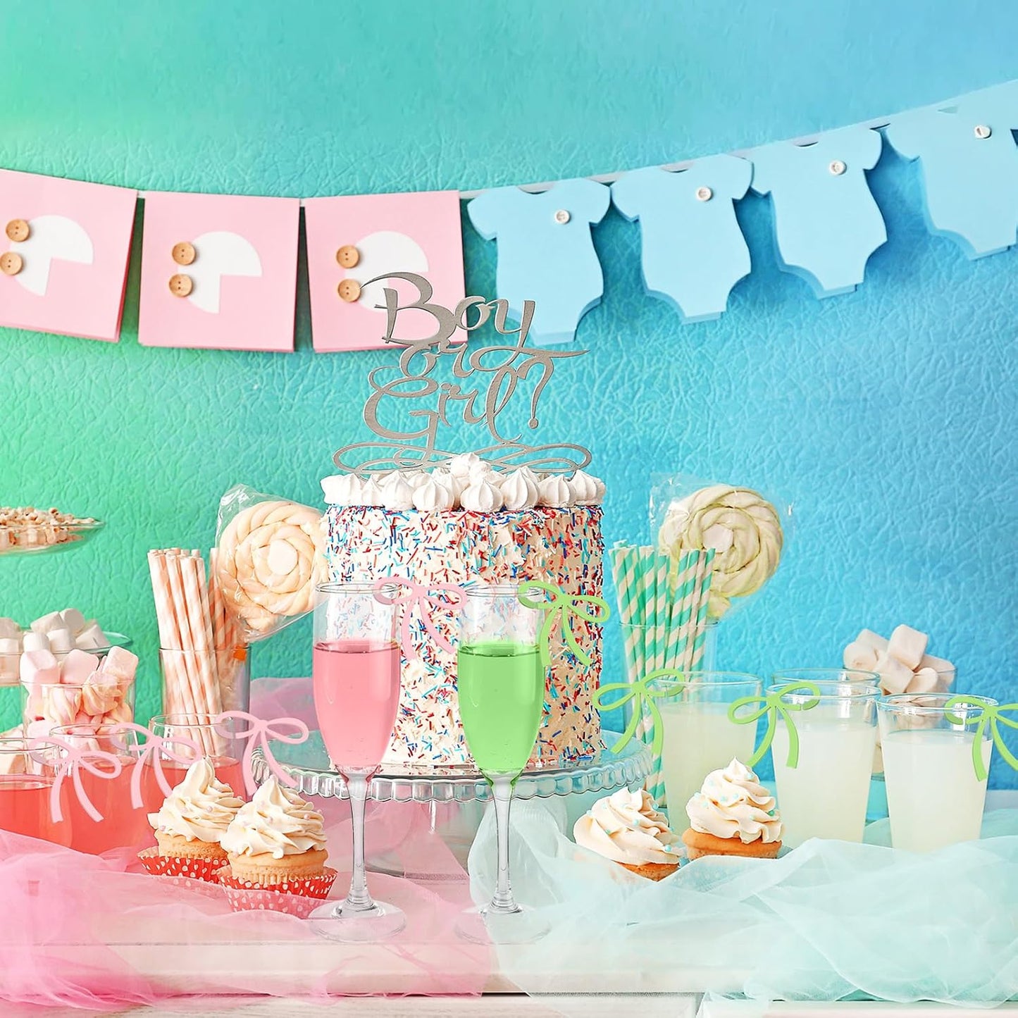 50 Pcs Bows Drink Tags Coquette Bow Wine Glass Charms Acrylic Bowknot Drink Tag for Bachelorette Birthday Wedding Coquette Tasting Party Decor Accessory(Green, Pink)