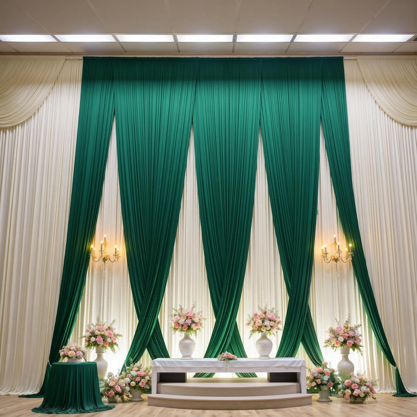 PartyVillage 20ft×15ft Forest Green Backdrop Curtain for Wedding Parties, 4 Panels Wrinkle Free 15 FT Long Polyester Photo Backdrop Drapes Back Drop Cloth for Birthday Photography Background