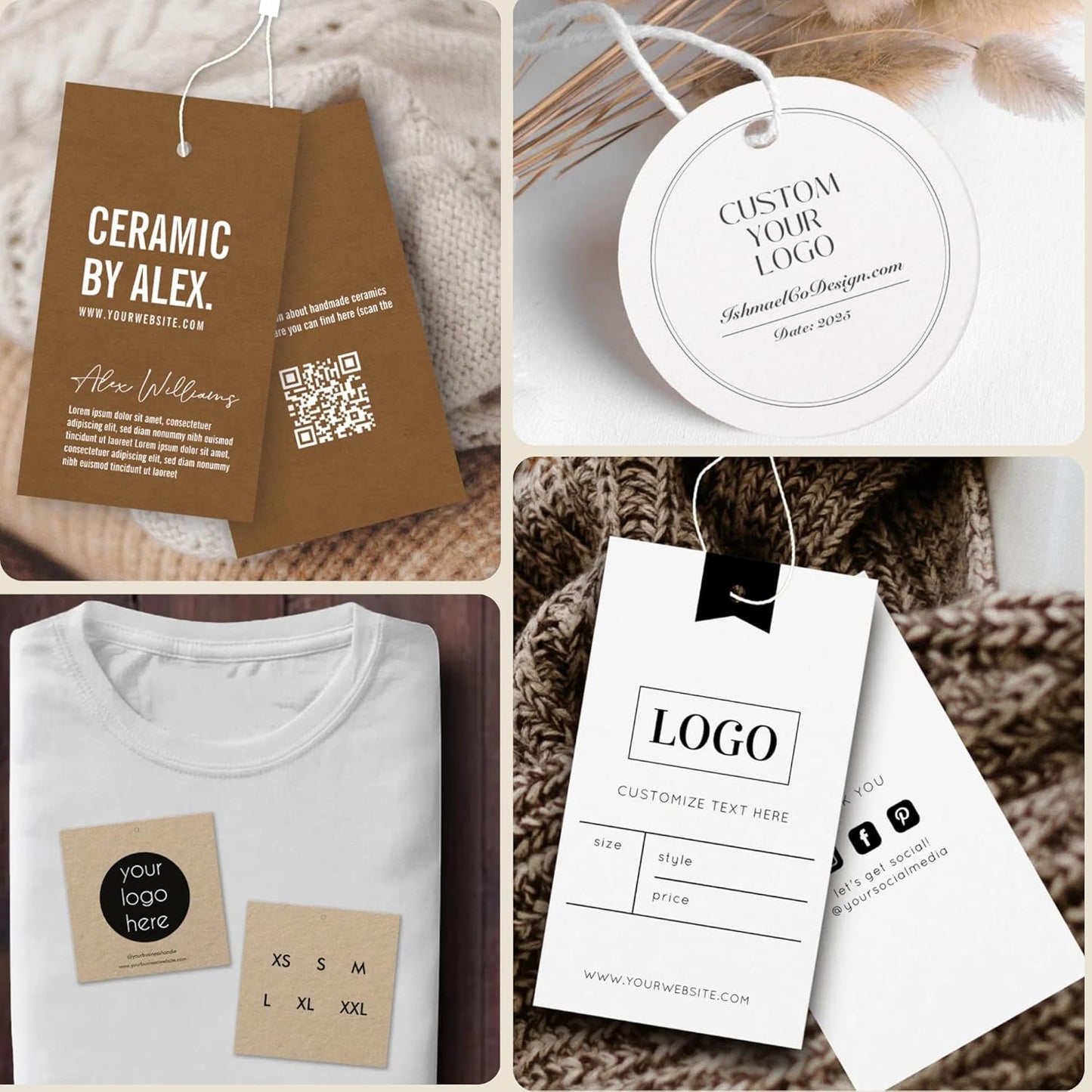100 pcs Custom Hang Tags - Personalized Clothing Tag with Your Logo & Text - Custom Tags for Handmade Items Clothes Business Ideal for Apparel Jewelry Gift Label Tag