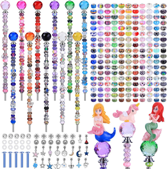 AIPRIDY 238 Pcs DIY Fairy Wand Garden Stakes Kit,Multiple Color Scheme European Beads Crystal Diamond Tops and 12 or 10 Inch Threaded Rods,Stainless Steel Stakes with Diamond Toppe (Lighted Globes)