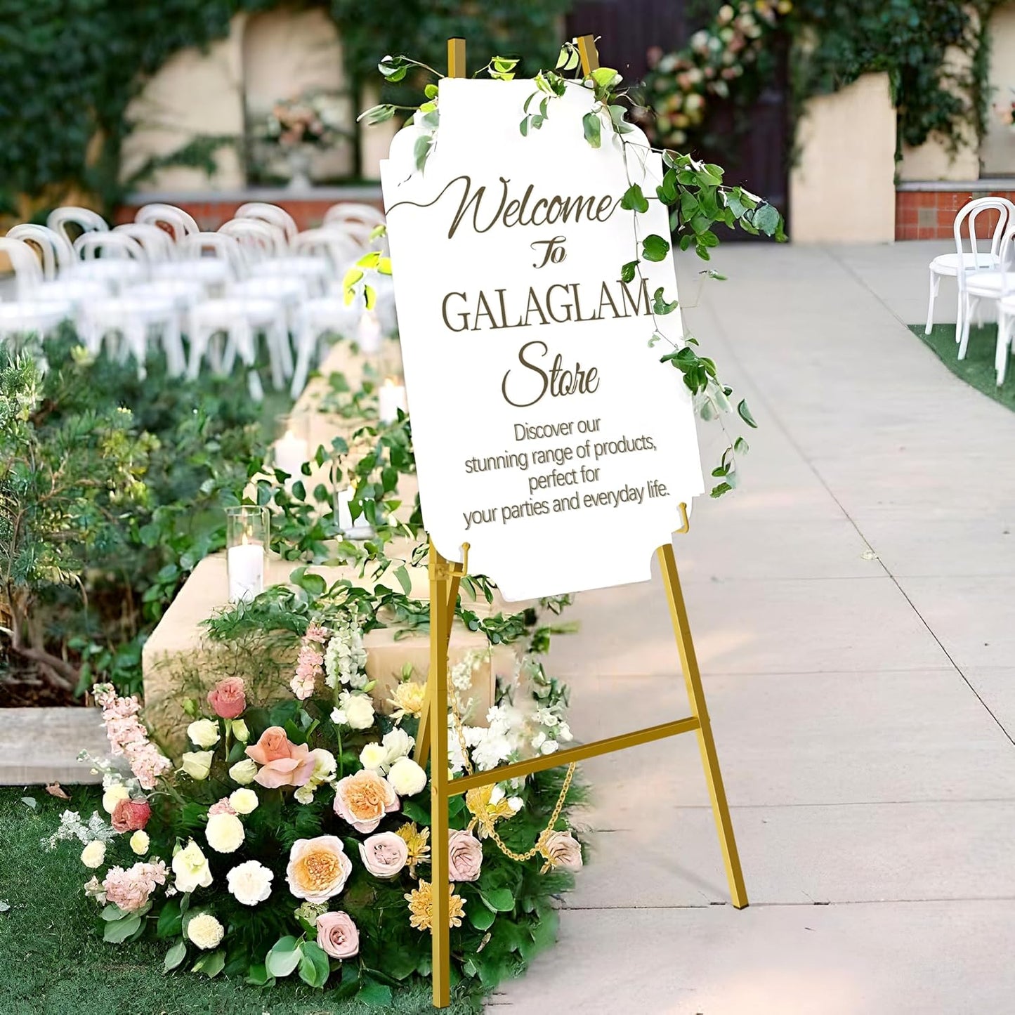 Gold Easel Stand for Signs, Metal Decorative Easels for Wedding Heavy Sign Posters Home Display Painting, Artist Easel for Painting Canvas