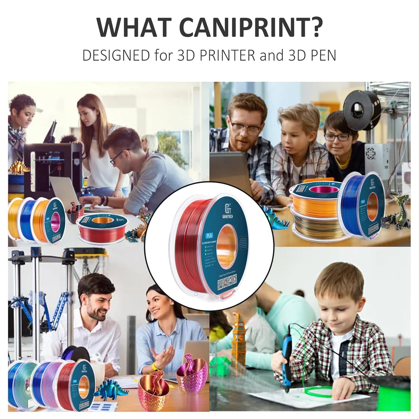 Geeetech Silk PLA Tri Color Filament 1.75mm 3D Printer Filament, Coextrusion Red Gold Black Tri-Colors Metal-Like Shiny Silk PLA Filament, 1kg (2.2lbs) 1 Spool, Dimensional Accuracy +/- 0.02 mm