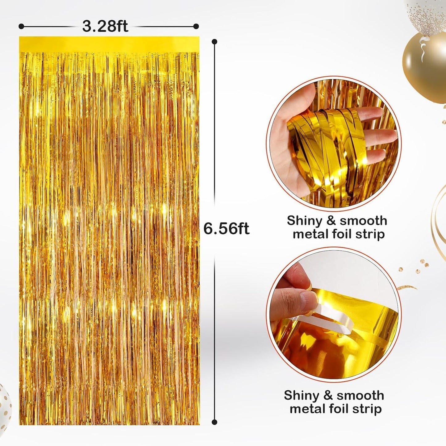 2Pack Gold Party Streamers, Gold Metallic Tinsel Streamers for Birthday Wedding Party Decors Graduation, Baby Shower, Photo Booth Props for Bachelorette Decors Xmas Halloween Party Supplies Backdrop