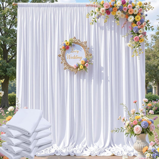 40×12ft White Wrinkle Free Backdrop Curtain, Soft Silky Easy to Drape Wedding Drapes for Backdrop, 8 Panels 12 ft Long Backdrop Curtains for Parties Birthday Baby Shower Photo Photography Background