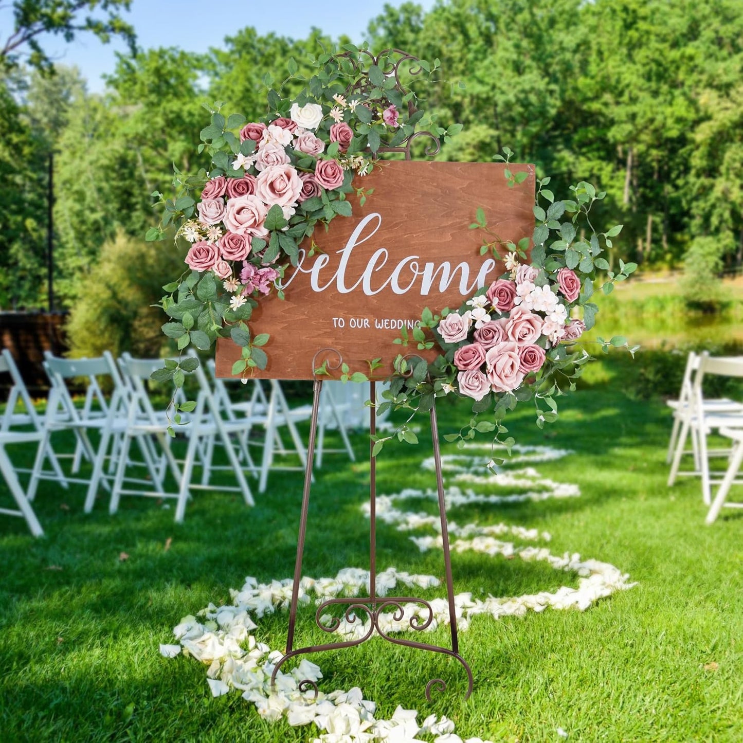 Arch Flower Kit of 2 - Artificial Floral Swag for Wedding Welcome Sign, Reception Ceremony Signs, Chair Decor (Dusty Rose)