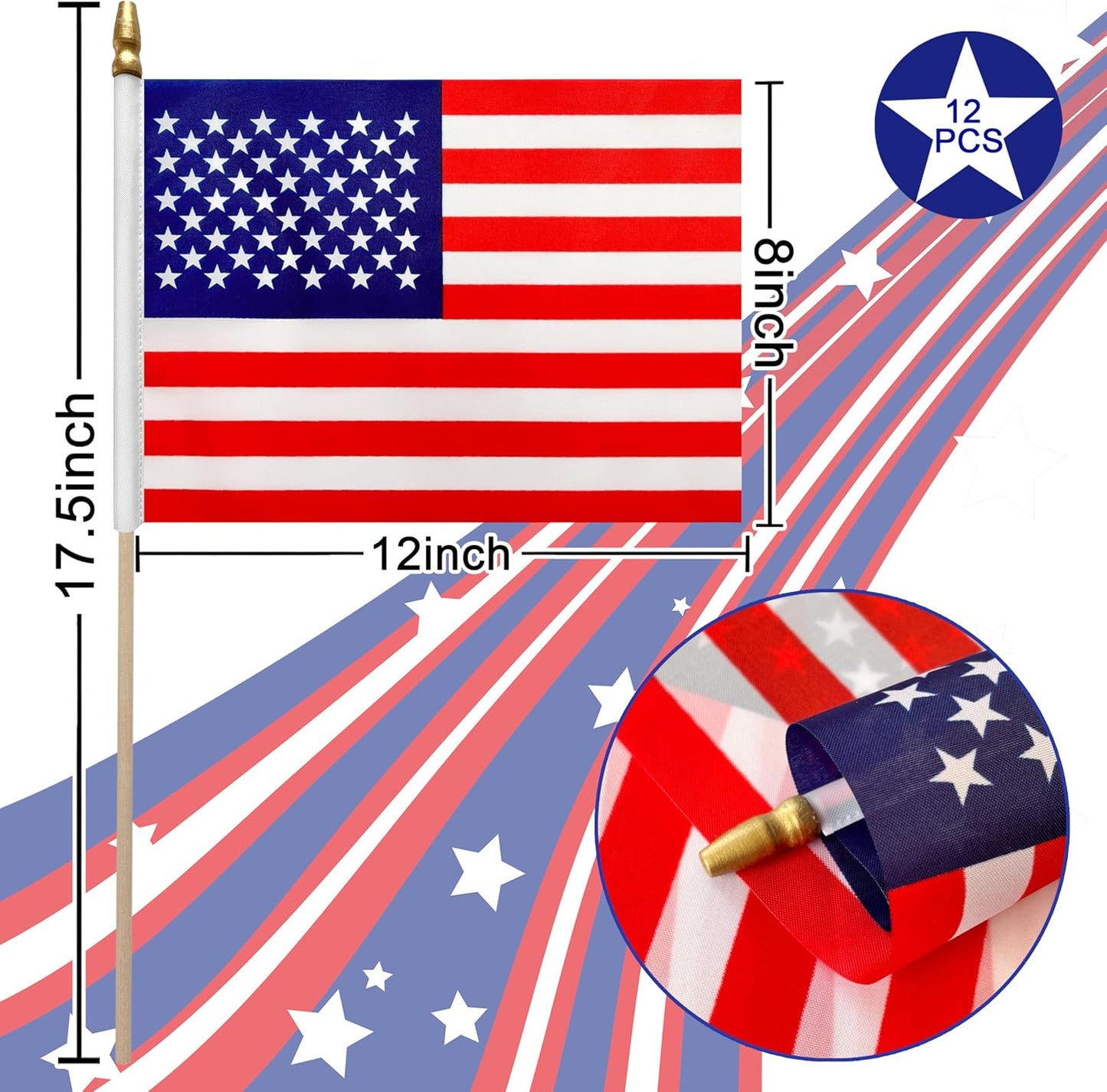 12Pcs 8×12 Inch Small American Flags on Stick Mini USA Flags US Handheld Flag for Outside,Veterans Day Memorial Day 4th of July Independence Day Decorations