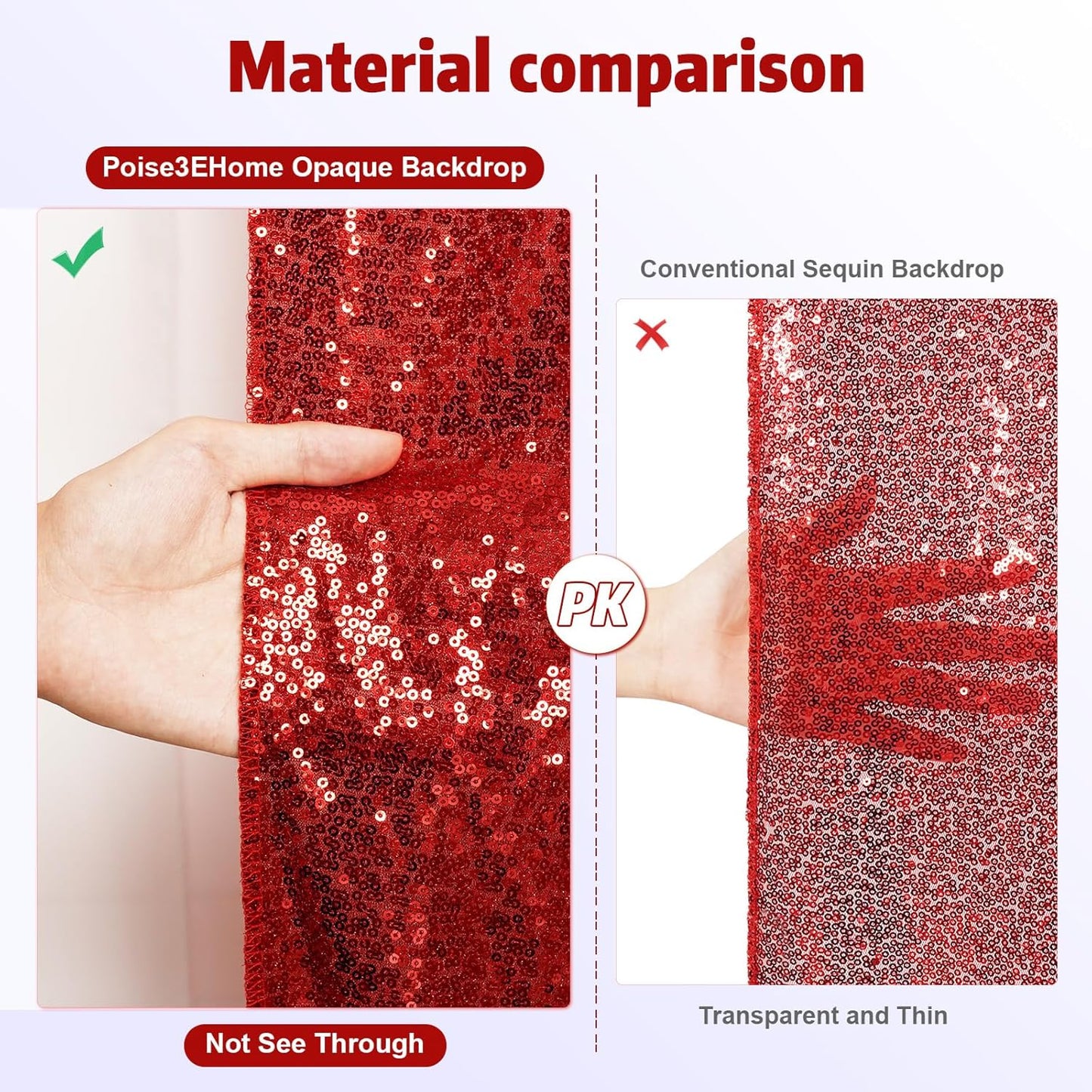 Poise3EHome 4x8ft Red Sequin Backdrop, Upgrade Shimmer Backdrop for Wedding Decor, Party Photo Booths, and Event Decorations