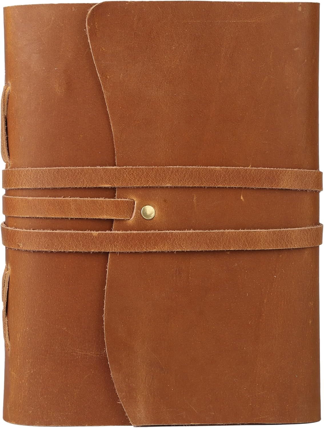 KomalC Tan Handmade Leather Journal | 8x6 Inch Vintage Writing Notebook Unlined Pages | Rustic Non-Refillable Sketchbook for Travel, Art, Notes, Gifts