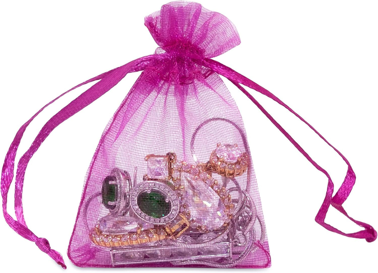 TheDisplayGuys 100-Pack XS 2 x 2 3/4" Hot Pink Sheer Organza Gift Bags with Drawstring, Jewelry Candy Treat Wedding Party Favors Mesh Pouch