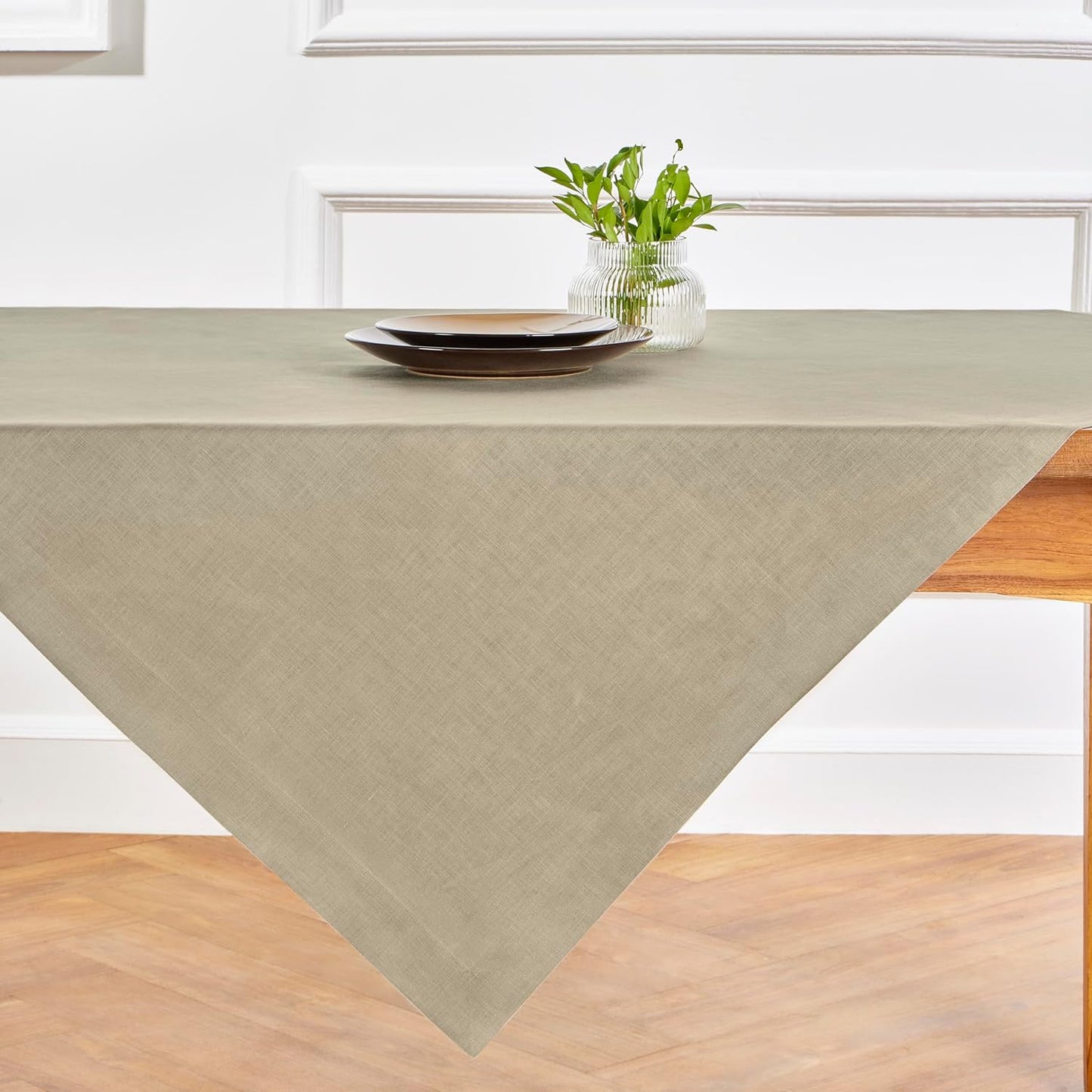Solino Home Linen Square Tablecloth 52 x 52 Inch - 100% Pure Linen Vintage Khaki Table Throw - Fete, Machine Washable Table Cloth for Fall, Autumn, Thanksgiving