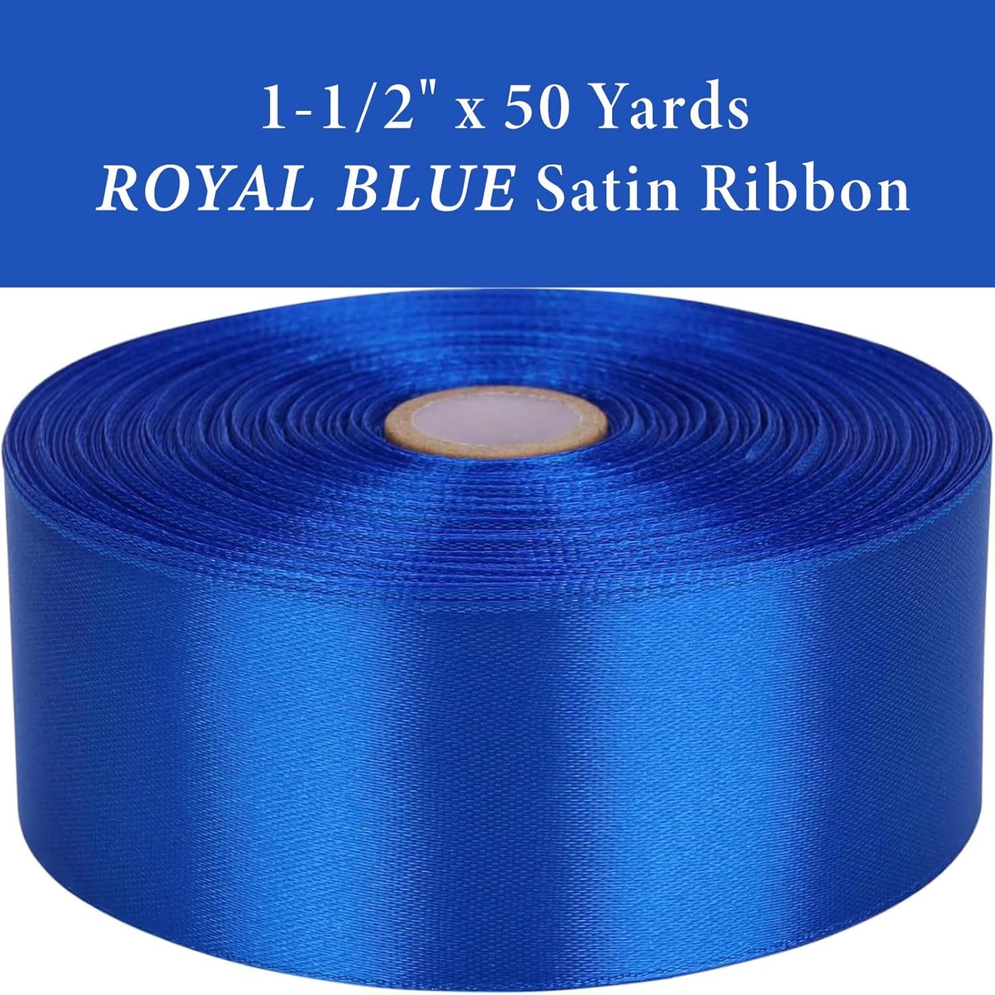 1-1/2" x 50 Yards Royal Blue Satin Ribbon Single Faced Fabric Ribbons for Gift Wrapping, Crafting, Floral Arrangements, Flower Bouquet, Wedding, Home Decor