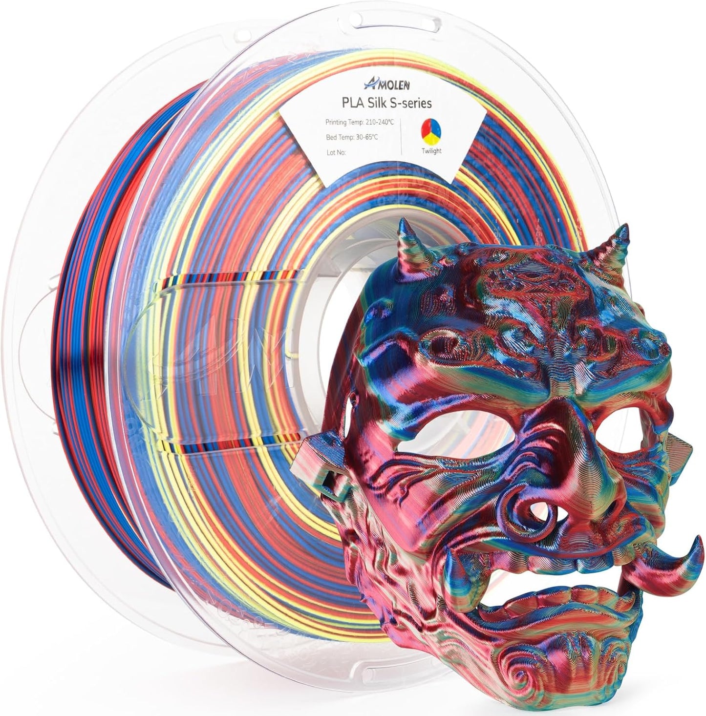 AMOLEN Silk PLA 3D Printer Filament, Shiny Multicolor Rainbow PLA Filament 1.75mm, Fast Color Change PLA 3D Printing Filament for Most FDM 3D Printer, Blue Red Yellow, 1kg (2.2lbs)