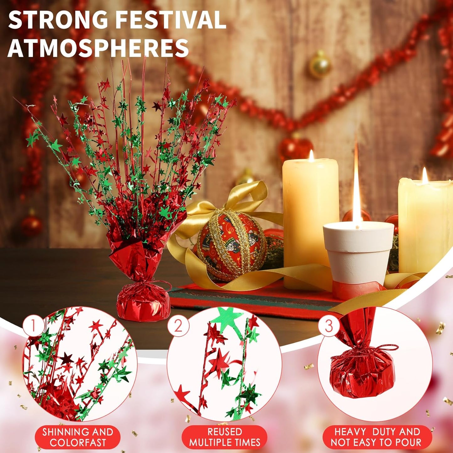 6 Pack Star Table Centerpieces for Party, Birthday Table Decorations for Kids Adults, Party Centerpieces for Tables for Wedding Baby Shower Graduation Holiday Event (Red Green)