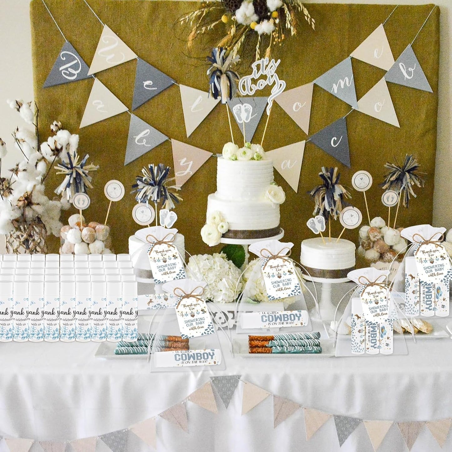 50 PCS Baby Shower Cowboy Lip Balm Bulk Neutral Gender Reveal Boys Girls Games Baby Shower Favors Gifts for Guests Moisturizing Lip Care Cowboy Themed Birthday Party Supplies Decorations