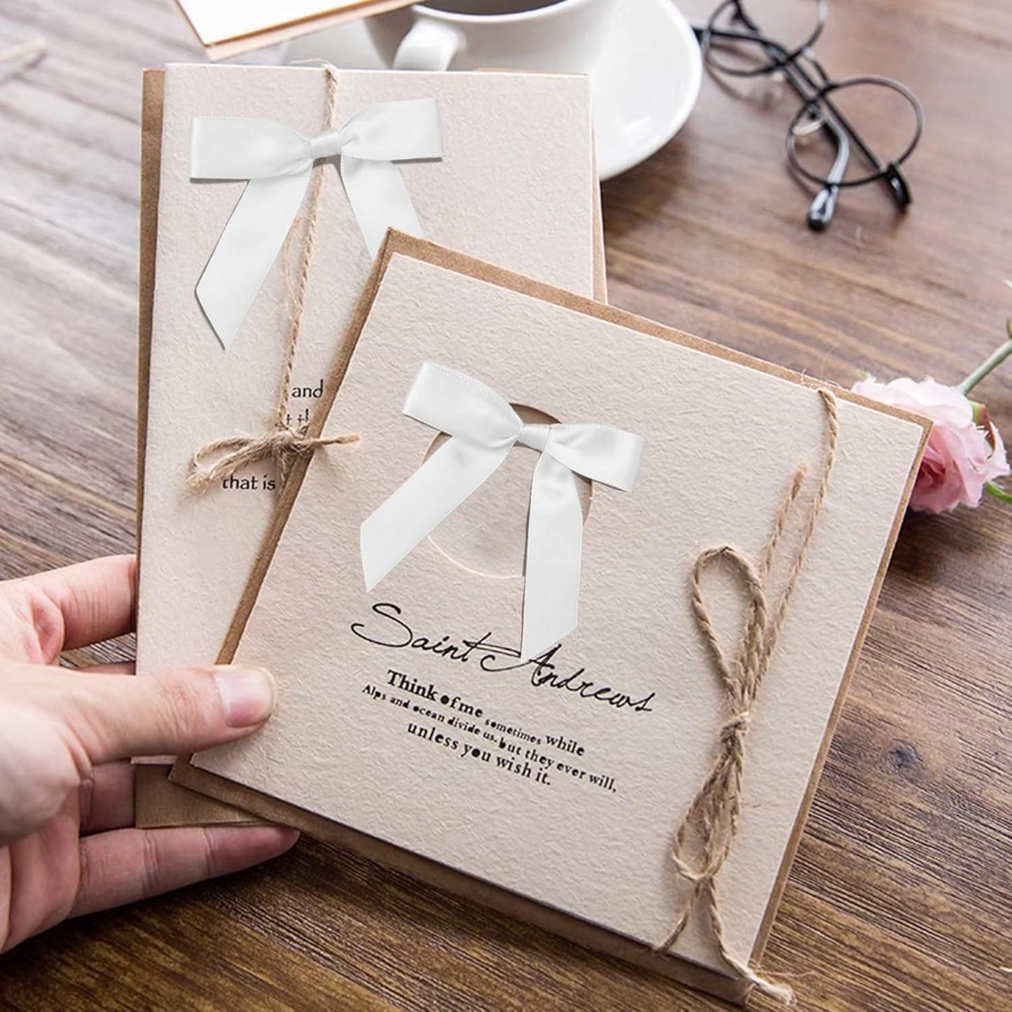 50Pcs White Twist Tie Bows for Gift Wrapping 2.5" Satin Ribbon Bow for Treat Bags Balloons Birthday Party Favors Wedding Decorations