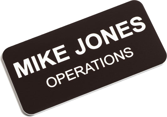 Custom Engraved Name Tag Badges – Personalized Identification with Pin or Magnetic Backing, 1.5 Inches x 3 Inches, Dark Brown/White