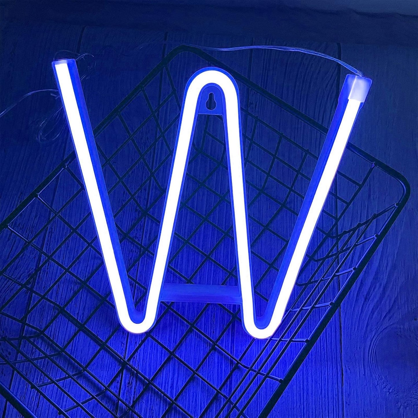 LED Blue Neon Letter Signs Night Light Battery or USB Operated LED Marquee Letters Neon Art Decorative Lights Wall Decor for Children Baby Room Christmas Wedding Party Decoration (W)