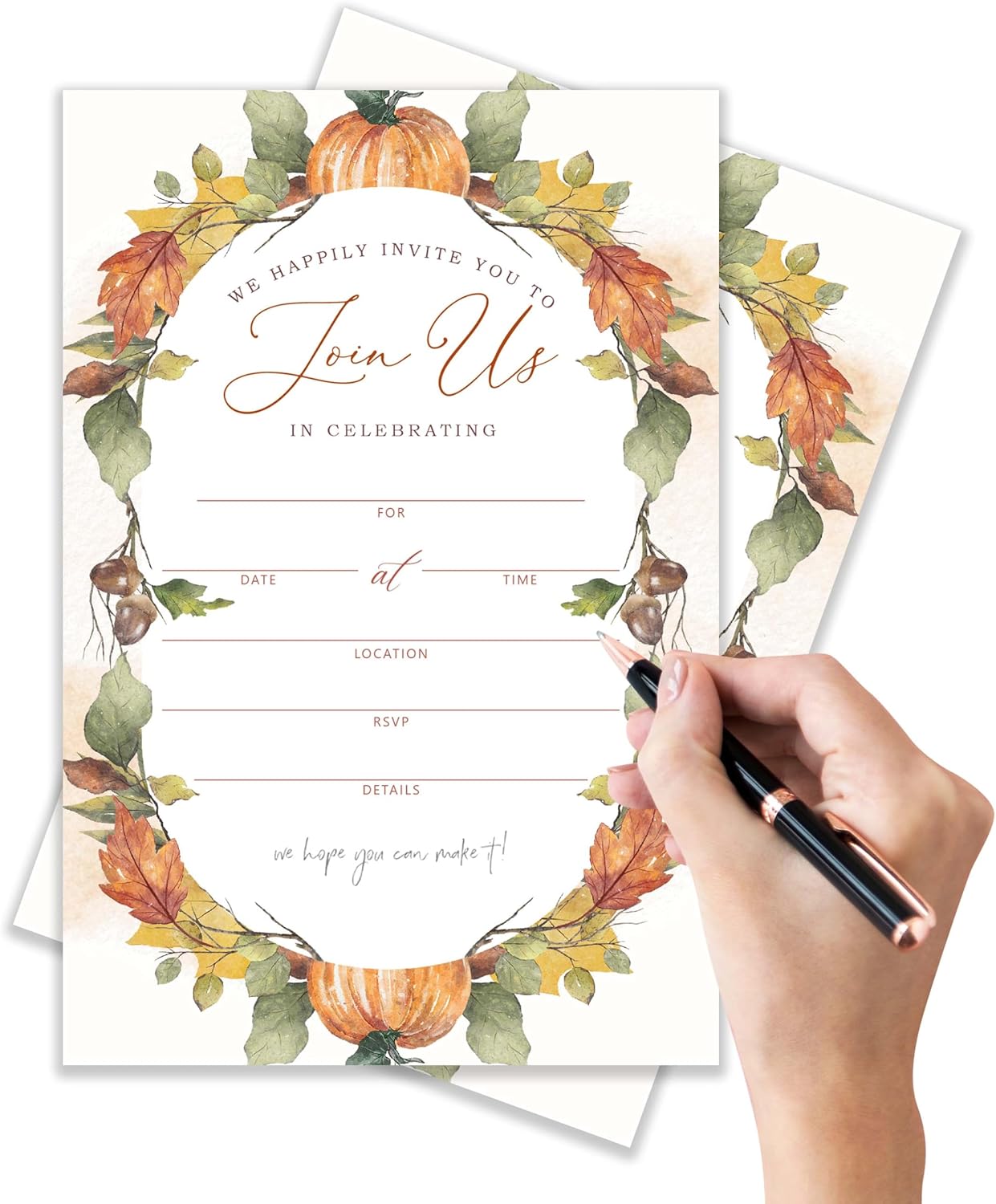 Join Us In Celebrating - Fall Invitation Cards with Envelopes Pack of 20 (4"x6") - Pumpkin Leaf Autumn Themed Invitations for Baby Shower, Wedding, Bridal Shower, Baptism, etc.(152)