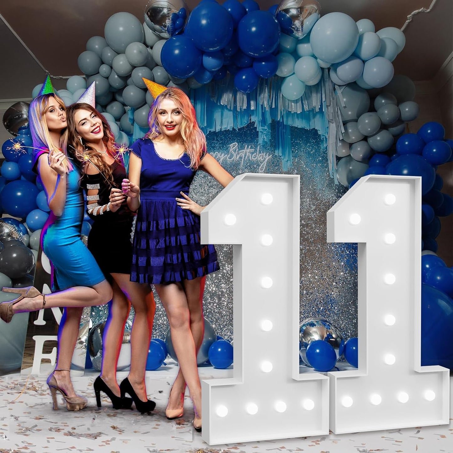 imprsv Marquee Numbers Large 11th-Birthday Decorations: 4ft Light Up Number Party Decor 11 Year Old Girl and Boy Birthday Decoration Backdrop Anniversary Cardboard Big Mosaic Balloon Frame Number 11