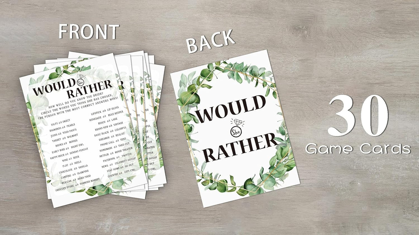 Bridal Shower Game Cards, Would She Rather Game, Tropical Jungle Theme Engagement Party Cards For Wedding, Set of 30 Cards(Leaf003)