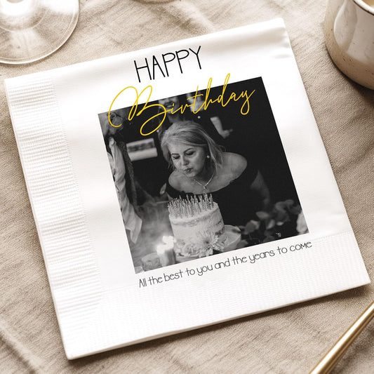 Luxury Personalized Napkins With Picture, Custom Cocktail Napkins, Birthday Party Napkin, Custom Photo Napkin with Text, Beverage Luncheon Cocktail Paper, Birthday Party Decor