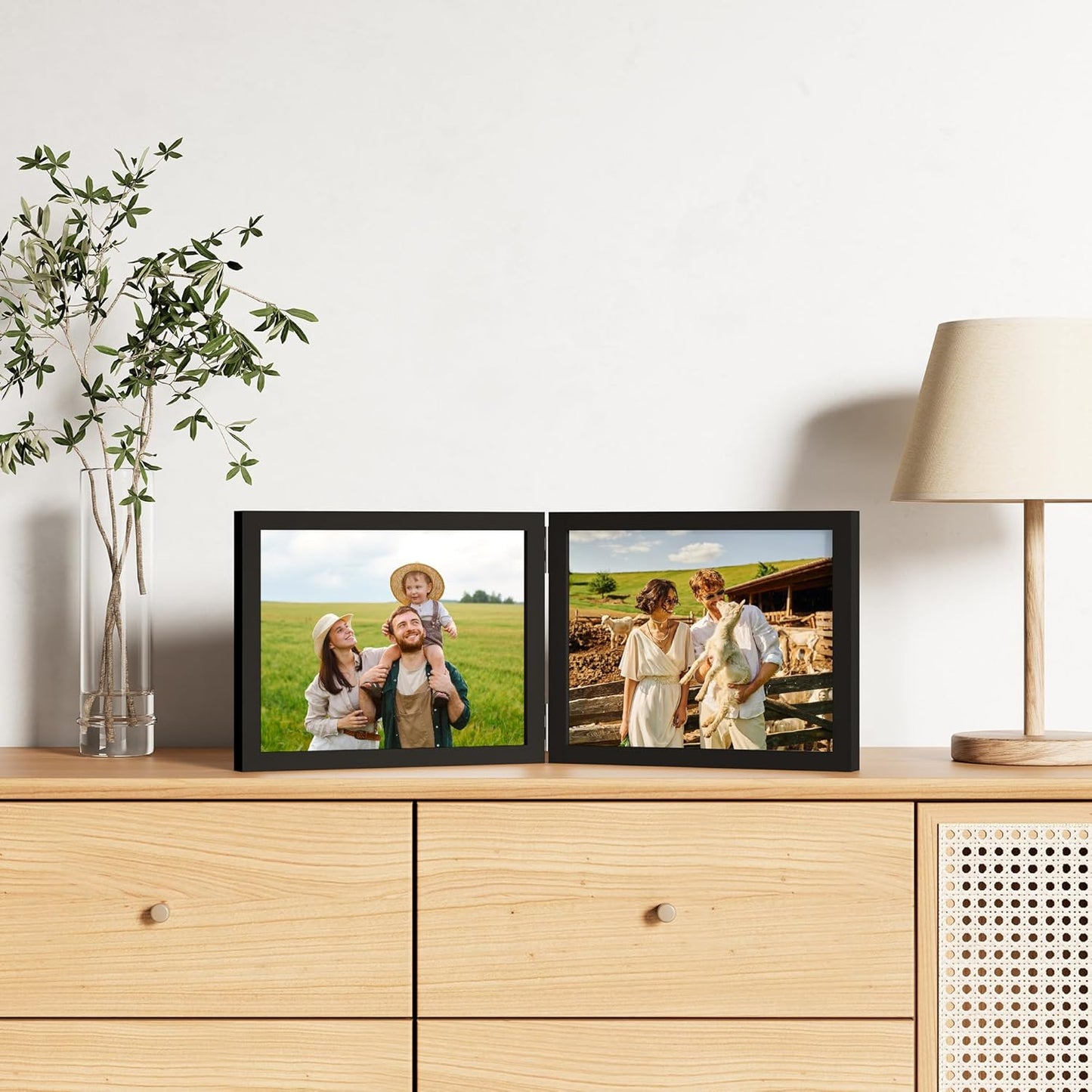 decorUhome Double 10x8 Picture Frame Vertical, Engineered Wood Bifold Photo Frame with Plexiglass for Tabletop Display, 10x8, Black