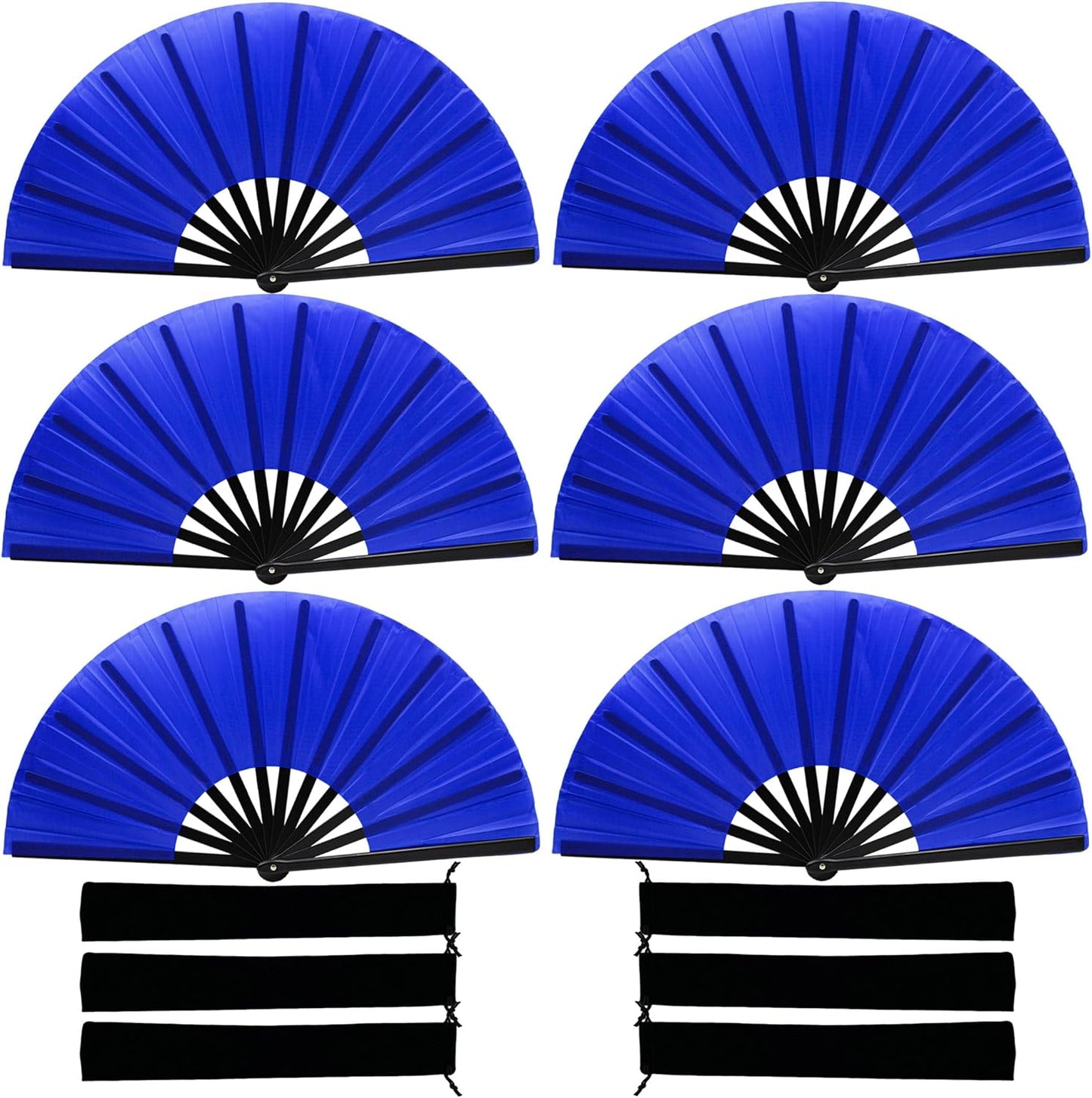 13inch Large Rave Fan Popping Clacking Fans for Line Dancing,Hand Fans for Women Foldable,Boots on The Ground Fan,Portable for Outdoor,Wedding,Party,Decoration (6pcs Blue)