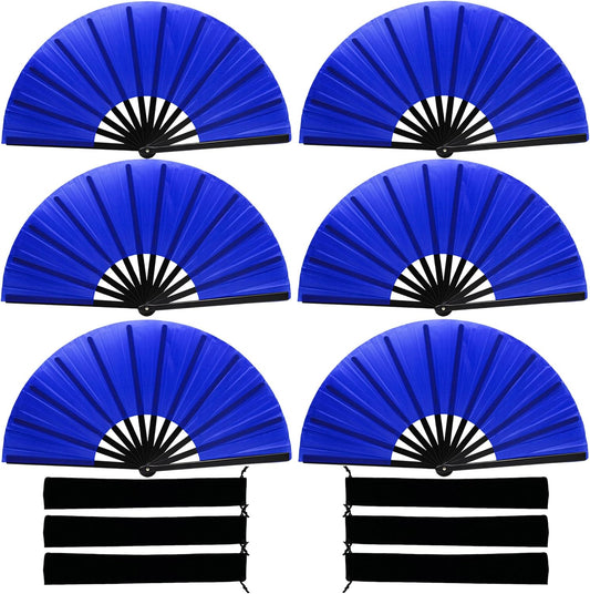 13inch Large Rave Fan Popping Clacking Fans for Line Dancing,Hand Fans for Women Foldable,Boots on The Ground Fan,Portable for Outdoor,Wedding,Party,Decoration (6pcs Blue)