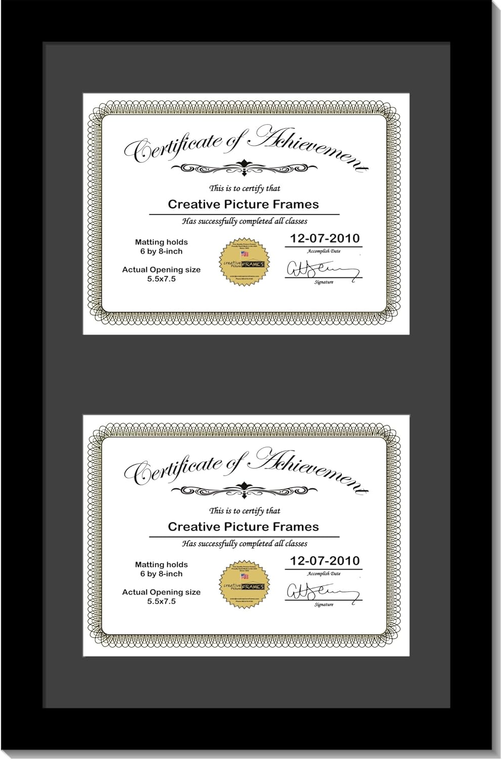 Creative Picture Frames 10X16Bk-B Black Vertical Double Diploma Frame With 2 Opening Black Matting | Holds 2-6X8-Inch Documents With Installed Wall Hanger